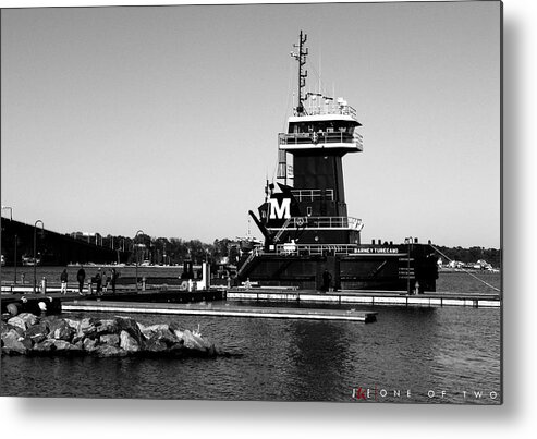 Boat Tug Ship Yorktown Virginia Sea Ocean Vessel Rock Water Winter Metal Print featuring the photograph One of Two by Jonathan Ellis Keys