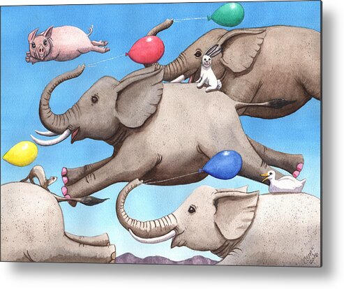 Elephant Metal Print featuring the painting Only way to fly by Catherine G McElroy