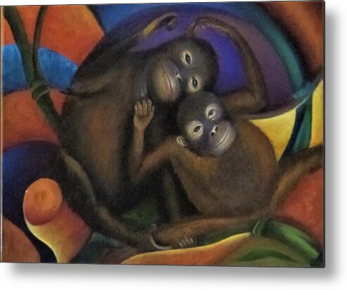 Orangutans Metal Print featuring the painting Orangutans by Sherry Strong
