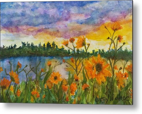 Sunset Metal Print featuring the painting Out of the Clouds by Cheryl Wallace