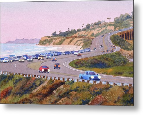Pacific Coast Metal Print featuring the painting Pacific Coast Hwy Del Mar Dusk by Mary Helmreich