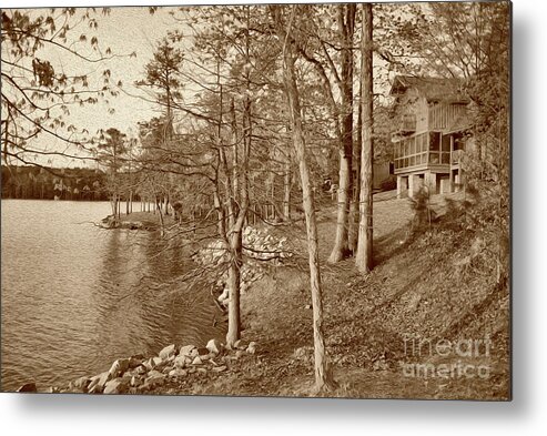 Scenic Metal Print featuring the photograph Painted Shore Camps In Sepia by Skip Willits
