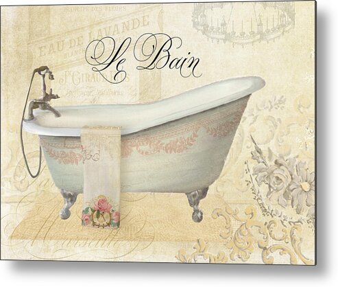 Clawfoot Tub Metal Print featuring the painting Parchment Paris - Le Bain Vintage Bathroom by Audrey Jeanne Roberts