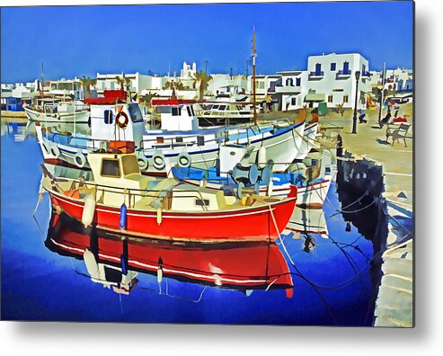 Greek Metal Print featuring the photograph Paros Fishing Boats by Dennis Cox