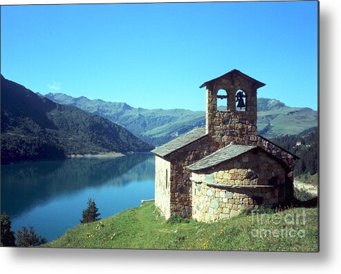 Christian Metal Print featuring the photograph Peaceful church and lake by Fabrizio Ruggeri