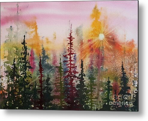 Pine Trees Metal Print featuring the painting Peeking into Heaven by Lisa Debaets