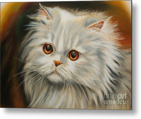 Persian Calico Metal Print featuring the pastel Persian Cat by Valentina Vassilieva