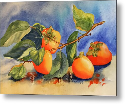Persimmons Metal Print featuring the painting Persimmons by Hilda Vandergriff