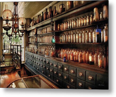Pharmacy Metal Print featuring the photograph Pharmacy - So many drawers and bottles by Mike Savad
