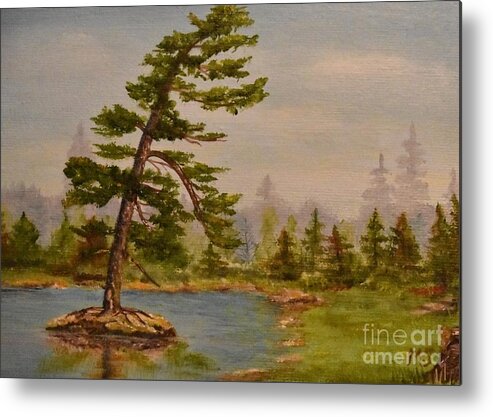 Pine Metal Print featuring the painting Pine Bent Over Time by Monika Shepherdson