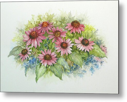 Watercolor Metal Print featuring the painting Pink Cone Flowers by Lois Mountz