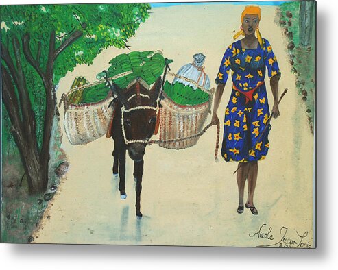Nicole Jean-louis Metal Print featuring the painting Plantain Merchant Woman by Nicole Jean-Louis