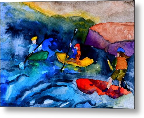 Kayak Metal Print featuring the painting Platte River Paddling by Beverley Harper Tinsley