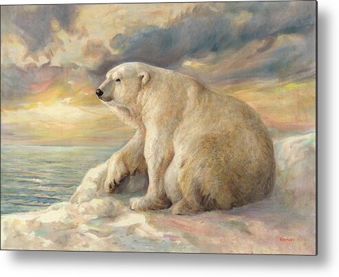 Polar Bear Metal Print featuring the painting Polar Bear Rests On The Ice - Arctic Alaska by Svitozar Nenyuk