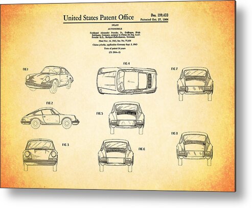 Porsche 911 Patent Metal Print featuring the photograph Porsche 911 Patent by Mark Rogan