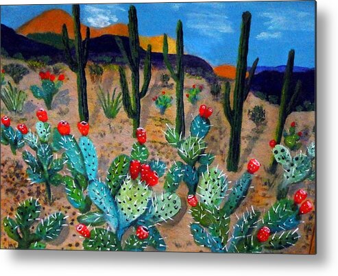 Tucson Metal Print featuring the painting Prickly pear cactus Tucson by Anne Sands