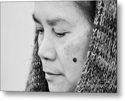 Filipina Metal Print featuring the photograph Profile Portrait of a Filipina with a Mole on Her Cheek and Wearing a Scarf by Jim Fitzpatrick