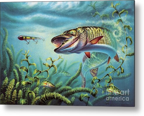 Muskie Metal Print featuring the painting Provoked Musky by JQ Licensing