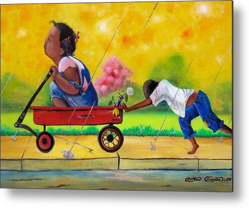  Children Metal Print featuring the painting Puppy Love by Arthur Covington