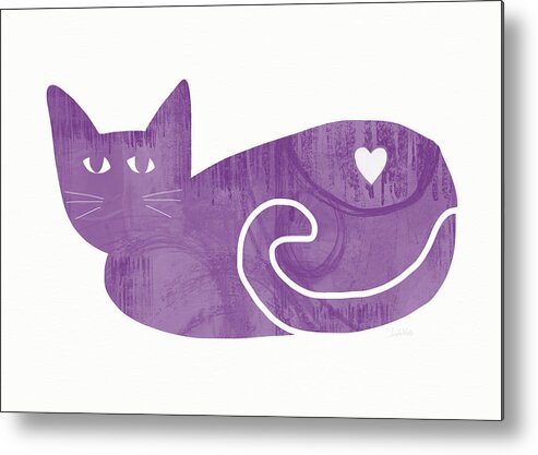 Cat Metal Print featuring the painting Purple Cat- Art by Linda Woods by Linda Woods