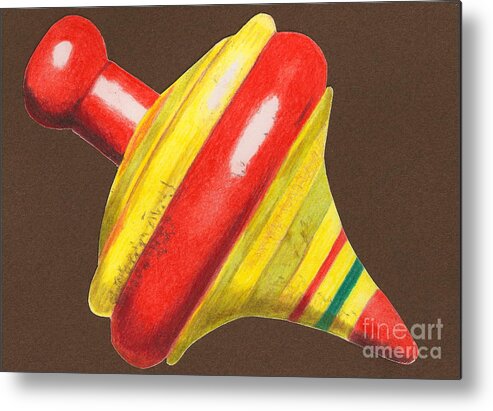 Drawing Metal Print featuring the drawing Red and Yellow Top by Glenda Zuckerman