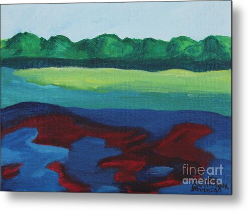 Lake Metal Print featuring the painting Red Lake by Annette M Stevenson
