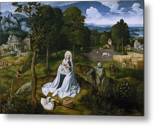 Joachim Patinir Metal Print featuring the painting Rest during the Flight to Egypt by Joachim Patinir