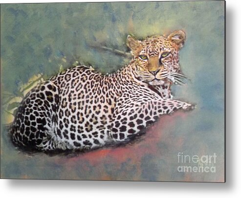 Leopard Metal Print featuring the painting Resting Leopard by Richard James Digance