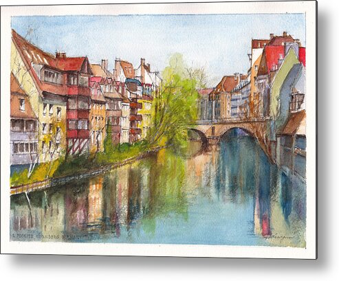 Rive Metal Print featuring the painting River Pegnitz in Nuremberg Old Town Germany by Dai Wynn