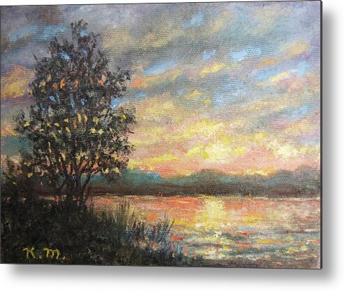 Sunset Metal Print featuring the painting River Sundown by Kathleen McDermott
