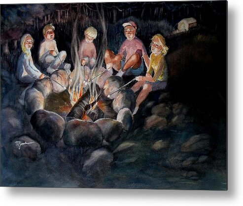 Family Metal Print featuring the painting Roasting Marshmallows by Marilyn Jacobson