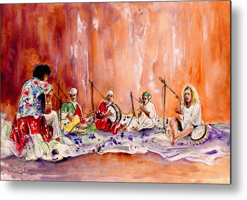 Music Metal Print featuring the painting Robert Plant And Jimmy Page In Morocco by Miki De Goodaboom