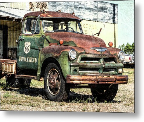 Route 66 Metal Print featuring the photograph Route 66 Chevy Tumbleweed - #1 by Stephen Stookey