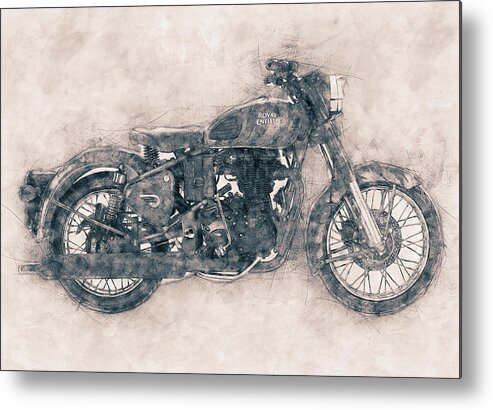 Royal Enfield Bullet Metal Print featuring the mixed media Royal Enfield Bullet - Royal Enfield - Motorcycle Poster - Automotive Art by Studio Grafiikka