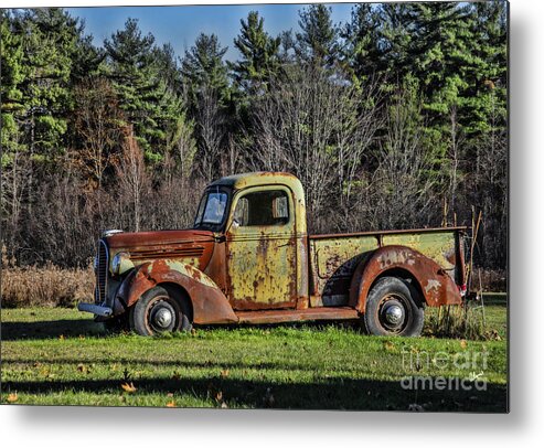 Maine Metal Print featuring the photograph Rusted Green Old Truck by Alana Ranney