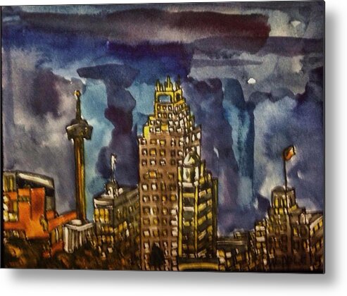 Aceo Metal Print featuring the painting San Antonio at Night #2 by Angela Weddle
