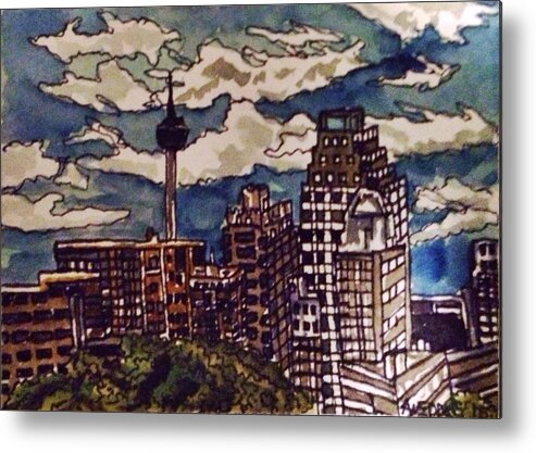 Cityscape Metal Print featuring the painting San Antonio Skyline by Angela Weddle