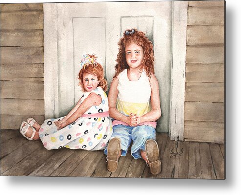 Children Metal Print featuring the painting Sayler and Tayzlee by Sam Sidders