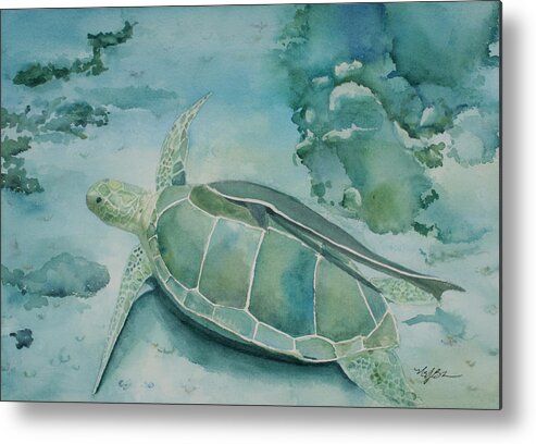 Turtle Metal Print featuring the painting Sea Turtle and Friend by Mary Benke