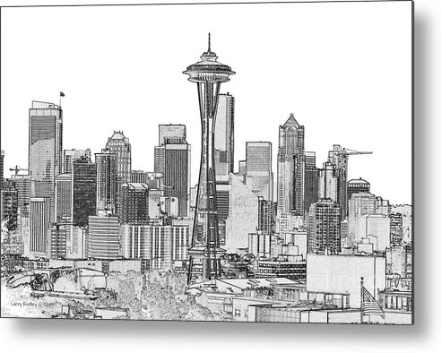 Black And White Metal Print featuring the photograph Seattle Inverted Black and White by Larry Keahey