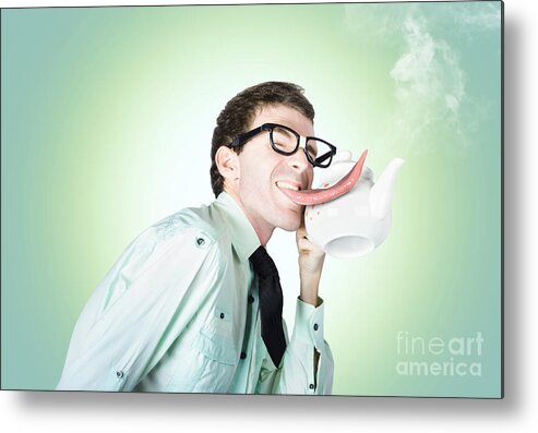Coffee Metal Print featuring the photograph Sensual dorky man preparing for coffee love by Jorgo Photography