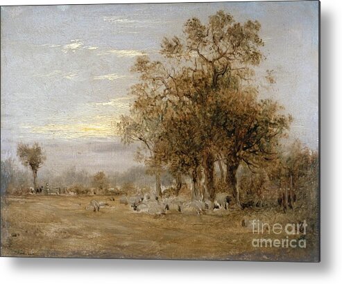 John Linnell - Sheep Grazing 1835 Metal Print featuring the painting Sheep Grazing by MotionAge Designs