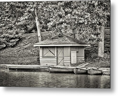 Greg Jackson Metal Print featuring the photograph Shoreline Boat Shed and 4 boats - 2a by Greg Jackson