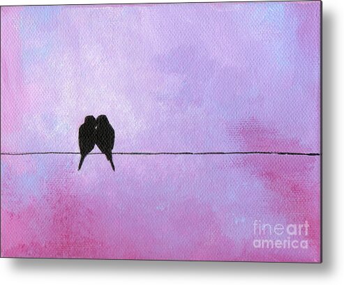 Bird On A Wire Metal Print featuring the painting Silhouette Birds by Julia Underwood