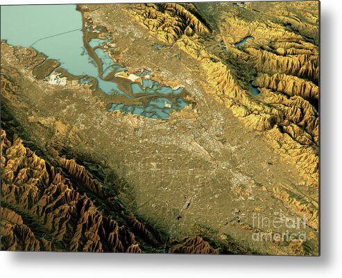 Silicon Valley Metal Print featuring the digital art Silicon Valley 3D Landscape View South-North Natural Color by Frank Ramspott