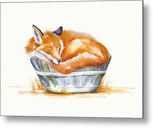 Fox Metal Print featuring the painting Sleeping Fox by Debra Hall