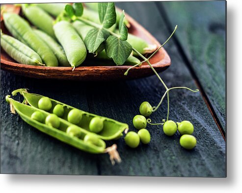 Green Peas Metal Print featuring the photograph Snow peas or green peas still life by Vishwanath Bhat