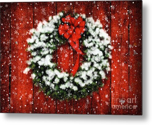 Christmas Metal Print featuring the photograph Snowy Christmas Wreath by Lois Bryan