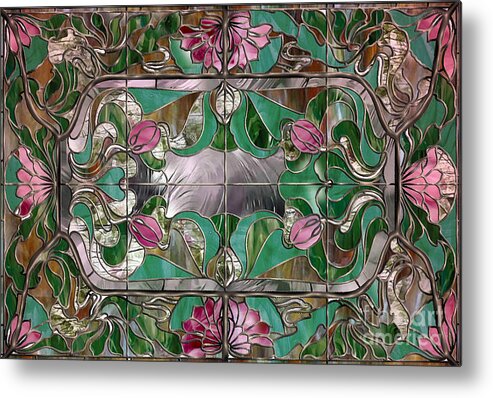 Stained Glass Art Nouveau Window Metal Print By Mindy Sommers