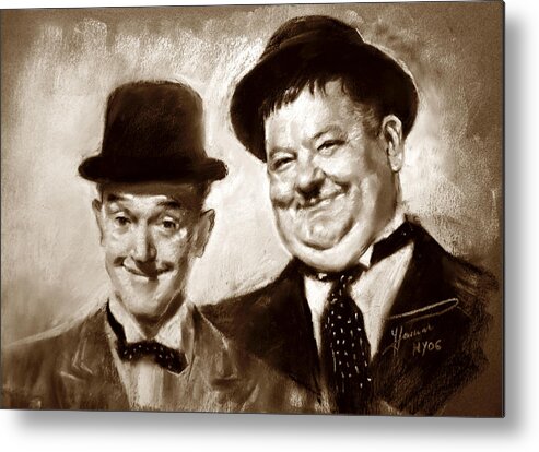 Stan Laurel Metal Print featuring the drawing Stan Laurel Oliver Hardy by Ylli Haruni
